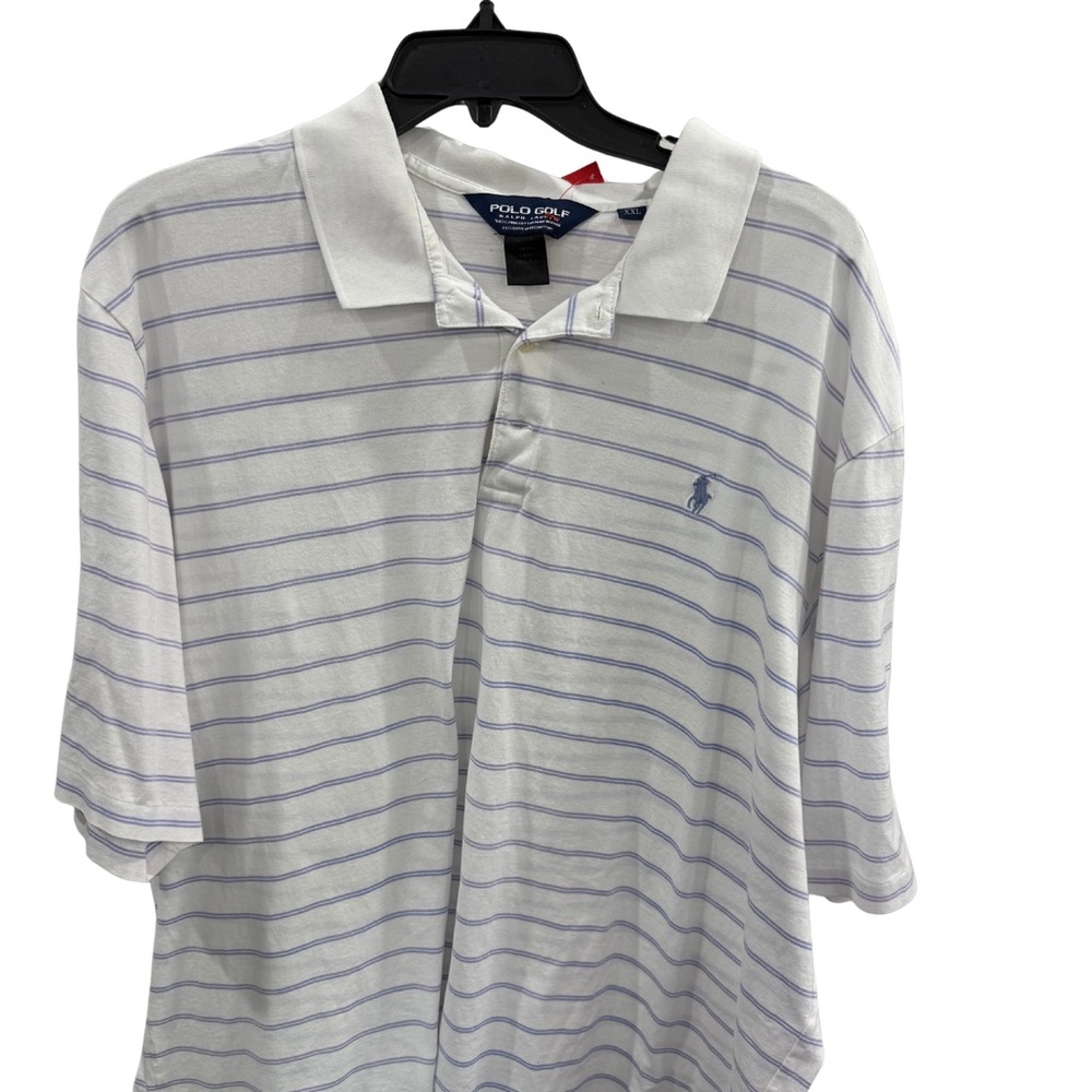 Polo Golf Ralph Lauren White & Blue Stripe Polo Shirt – Size XXL